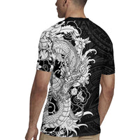 Hawaiian And Japanese Culture Rugby Jersey Irezumi Dragon With Polynesian Pattern Black LT05 - Polynesian Pride