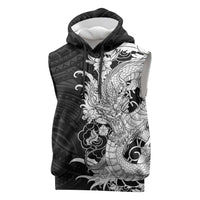 Hawaiian And Japanese Culture Sleeveless Hoodie Irezumi Dragon With Polynesian Pattern Black LT05 Black - Polynesian Pride