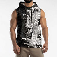 Hawaiian And Japanese Culture Sleeveless Hoodie Irezumi Dragon With Polynesian Pattern Black LT05 - Polynesian Pride