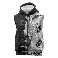 Hawaiian And Japanese Culture Sleeveless Zip Hoodie Irezumi Dragon With Polynesian Pattern Black LT05 Black - Polynesian Pride