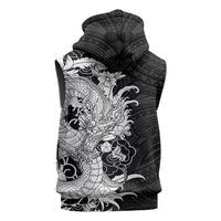 Hawaiian And Japanese Culture Sleeveless Zip Hoodie Irezumi Dragon With Polynesian Pattern Black LT05 - Polynesian Pride