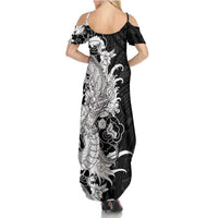 Hawaiian And Japanese Culture Summer Maxi Dress Irezumi Dragon With Polynesian Pattern Black LT05 - Polynesian Pride