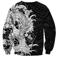 Hawaiian And Japanese Culture Sweatshirt Irezumi Dragon With Polynesian Pattern Black LT05 - Polynesian Pride