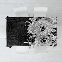 Hawaiian And Japanese Culture Tablecloth Irezumi Dragon With Polynesian Pattern Black LT05 Black - Polynesian Pride