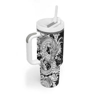 Hawaiian And Japanese Culture Tumbler With Handle Irezumi Dragon With Polynesian Pattern Black - Polynesian Pride