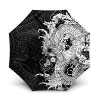 Hawaiian And Japanese Culture Umbrella Irezumi Dragon With Polynesian Pattern Black LT05 One Size Folded 11.42 inch Opened Diameter 37.4 inch Black - Polynesian Pride