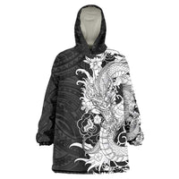 Hawaiian And Japanese Culture Wearable Blanket Hoodie Irezumi Dragon With Polynesian Pattern Black LT05 One Size Black - Polynesian Pride