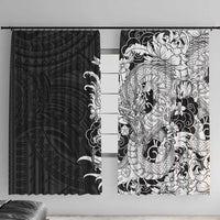 Hawaiian And Japanese Culture Window Curtain Irezumi Dragon With Polynesian Pattern Black - Polynesian Pride