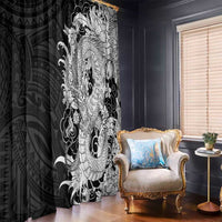 Hawaiian And Japanese Culture Window Curtain Irezumi Dragon With Polynesian Pattern Black - Polynesian Pride