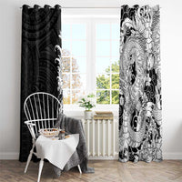 Hawaiian And Japanese Culture Window Curtain Irezumi Dragon With Polynesian Pattern Black - Polynesian Pride
