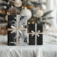 Hawaiian And Japanese Culture Wrapping Paper Irezumi Dragon With Polynesian Pattern Black LT05 - Polynesian Pride