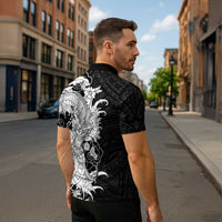 Hawaiian And Japanese Culture Zipper Polo Shirt Irezumi Dragon With Polynesian Pattern Black LT05 - Polynesian Pride