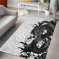 Hawaiian And Japanese Culture Area Rug Irezumi Dragon With Polynesian Pattern White - Polynesian Pride