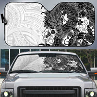 Hawaiian And Japanese Culture Auto Sun Shade Irezumi Dragon With Polynesian Pattern White - Polynesian Pride