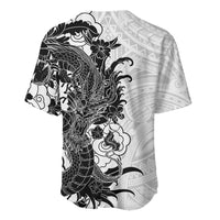 Hawaiian And Japanese Culture Baseball Jersey Irezumi Dragon With Polynesian Pattern White LT05 - Polynesian Pride
