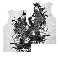 Hawaiian And Japanese Culture Basketball Jersey Irezumi Dragon With Polynesian Pattern White LT05 - Polynesian Pride