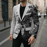 Hawaiian And Japanese Culture Blazer Irezumi Dragon With Polynesian Pattern White - Polynesian Pride