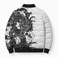 Hawaiian And Japanese Culture Bomber Puffer Jacket Irezumi Dragon With Polynesian Pattern White LT05 - Polynesian Pride