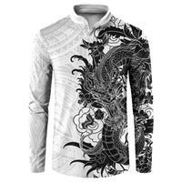 Hawaiian And Japanese Culture Button Sweatshirt Irezumi Dragon With Polynesian Pattern White LT05 White - Polynesian Pride