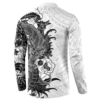 Hawaiian And Japanese Culture Button Sweatshirt Irezumi Dragon With Polynesian Pattern White LT05 - Polynesian Pride