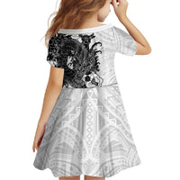 Hawaiian And Japanese Culture Family Matching Mermaid Dress and Hawaiian Shirt Irezumi Dragon With Polynesian Pattern White - Polynesian Pride