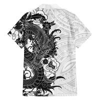 Hawaiian And Japanese Culture Family Matching Mermaid Dress and Hawaiian Shirt Irezumi Dragon With Polynesian Pattern White - Polynesian Pride
