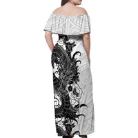 Hawaiian And Japanese Culture Family Matching Off Shoulder Maxi Dress and Hawaiian Shirt Irezumi Dragon With Polynesian Pattern White - Polynesian Pride
