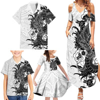 Hawaiian And Japanese Culture Family Matching Summer Maxi Dress and Hawaiian Shirt Irezumi Dragon With Polynesian Pattern White - Polynesian Pride