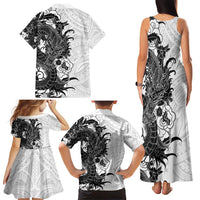 Hawaiian And Japanese Culture Family Matching Tank Maxi Dress and Hawaiian Shirt Irezumi Dragon With Polynesian Pattern White - Polynesian Pride