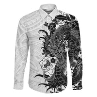 Hawaiian And Japanese Culture Family Matching Tank Maxi Dress and Hawaiian Shirt Irezumi Dragon With Polynesian Pattern White - Polynesian Pride