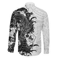 Hawaiian And Japanese Culture Family Matching Tank Maxi Dress and Hawaiian Shirt Irezumi Dragon With Polynesian Pattern White - Polynesian Pride