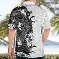 Hawaiian And Japanese Culture Hawaiian Shirt Irezumi Dragon With Polynesian Pattern White LT05 - Polynesian Pride