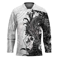 Hawaiian And Japanese Culture Hockey Jersey Irezumi Dragon With Polynesian Pattern White LT05 Unisex White - Polynesian Pride