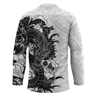 Hawaiian And Japanese Culture Hockey Jersey Irezumi Dragon With Polynesian Pattern White LT05 - Polynesian Pride