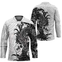Hawaiian And Japanese Culture Hockey Jersey Irezumi Dragon With Polynesian Pattern White LT05 - Polynesian Pride