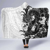 Hawaiian And Japanese Culture Hooded Blanket Irezumi Dragon With Polynesian Pattern White LT05 One Size White - Polynesian Pride