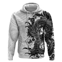 Hawaiian And Japanese Culture Hoodie Irezumi Dragon With Polynesian Pattern White - Polynesian Pride
