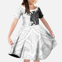 Hawaiian And Japanese Culture Kid Short Sleeve Dress Irezumi Dragon With Polynesian Pattern White LT05 KID White - Polynesian Pride