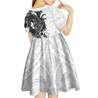 Hawaiian And Japanese Culture Kid Short Sleeve Dress Irezumi Dragon With Polynesian Pattern White LT05 - Polynesian Pride