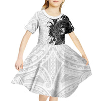 Hawaiian And Japanese Culture Kid Short Sleeve Dress Irezumi Dragon With Polynesian Pattern White LT05 - Polynesian Pride