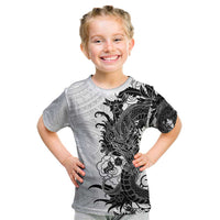 Hawaiian And Japanese Culture Kid T Shirt Irezumi Dragon With Polynesian Pattern White - Polynesian Pride