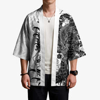 Hawaiian And Japanese Culture Kimono Irezumi Dragon With Polynesian Pattern White - Polynesian Pride