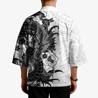 Hawaiian And Japanese Culture Kimono Irezumi Dragon With Polynesian Pattern White - Polynesian Pride
