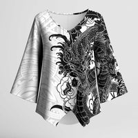 Hawaiian And Japanese Culture Kimono Sleeve Blouse Irezumi Dragon With Polynesian Pattern White LT05 Female White - Polynesian Pride