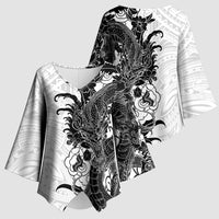 Hawaiian And Japanese Culture Kimono Sleeve Blouse Irezumi Dragon With Polynesian Pattern White LT05 - Polynesian Pride