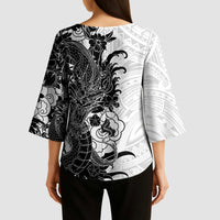 Hawaiian And Japanese Culture Kimono Sleeve Blouse Irezumi Dragon With Polynesian Pattern White LT05 - Polynesian Pride