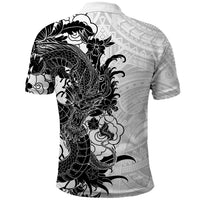 Hawaiian And Japanese Culture Polo Shirt Irezumi Dragon With Polynesian Pattern White LT05 - Polynesian Pride