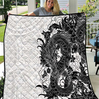 Hawaiian And Japanese Culture Quilt Irezumi Dragon With Polynesian Pattern White - Polynesian Pride