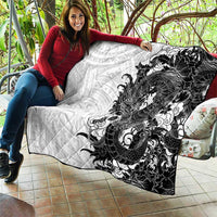 Hawaiian And Japanese Culture Quilt Irezumi Dragon With Polynesian Pattern White - Polynesian Pride