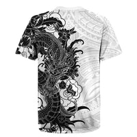 Hawaiian And Japanese Culture Rugby Jersey Irezumi Dragon With Polynesian Pattern White - Polynesian Pride